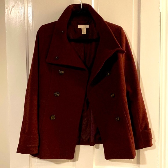 H&M Burgundy Pea Coat Size 6 - Picture 1 of 5